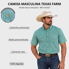 Camisa Masculina Texas Farm Manga Curta Xadrez Verde Claro/Amarelo Logo Amarelo REF:CAC925