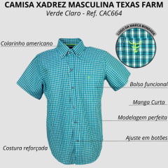 Camisa Masculina Texas Farm Manga Curta Xadrez Verde Claro - Ref.CAC664