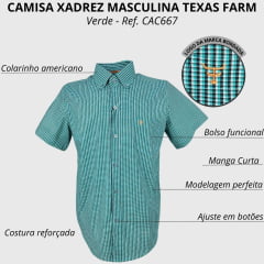 Camisa Masculina Texas Farm Manga Curta Xadrez Verde E Preto - Ref.CAC667