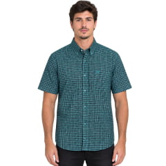 Camisa Masculina Texas Farm Manga Curta Xadrez Verde Escuro/Azul Branco Logo Azul Claro REF:CAC917