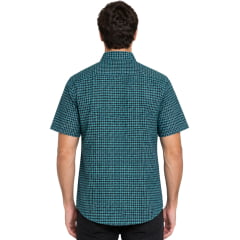 Camisa Masculina Texas Farm Manga Curta Xadrez Verde Escuro/Azul Branco Logo Azul Claro REF:CAC917