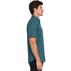Camisa Masculina Texas Farm Manga Curta Xadrez Verde Escuro/Azul Branco Logo Azul Claro REF:CAC917