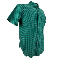 Camisa Masculina Texas Farm Manga Curta Xadrez Verde Escuro Azul Com Logo Bordado No Bolso Em Branco Ref: CAC 819