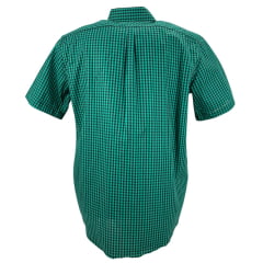 Camisa Masculina Texas Farm Manga Curta Xadrez Verde Escuro Azul Com Logo Bordado No Bolso Em Branco Ref: CAC 819