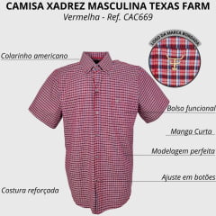 Camisa Masculina Texas Farm Manga Curta Xadrez Vermelha - Ref.CAC669