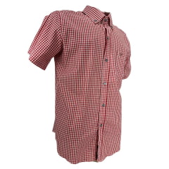 Camisa Masculina Texas Farm Manga Curta Xadrez Vermelho Branco Com Logo Bordado No Bolso Em Bege Ref:CAC 822