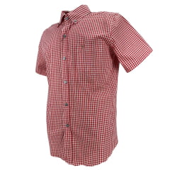 Camisa Masculina Texas Farm Manga Curta Xadrez Vermelho Branco Com Logo Bordado No Bolso Em Bege Ref:CAC 822