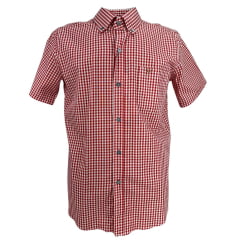 Camisa Masculina Texas Farm Manga Curta Xadrez Vermelho Branco Com Logo Bordado No Bolso Em Bege Ref:CAC 822 Camisa Masculina Texas Farm Manga Curta Xadrez Vermelho Branco Com Logo Bordado No Bolso Em Bege Ref:CAC 822