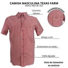 Camisa Masculina Texas Farm Manga Curta Xadrez Vermelho Branco Com Logo Bordado No Bolso Em Bege Ref:CAC 822