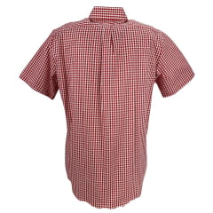 Camisa Masculina Texas Farm Manga Curta Xadrez Vermelho Branco Com Logo Bordado No Bolso Em Bege Ref:CAC 822