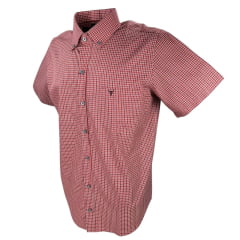 Camisa Masculina Texas Farm Manga Curta Xadrez Vermelho/Branco Com Logo Preto Ref.CAC691