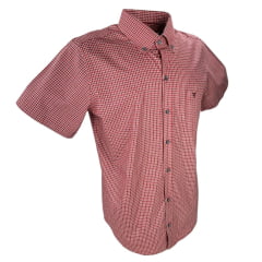 Camisa Masculina Texas Farm Manga Curta Xadrez Vermelho/Branco Com Logo Preto Ref.CAC691