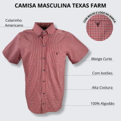 Camisa Masculina Texas Farm Manga Curta Xadrez Vermelho/Branco Com Logo Preto Ref.CAC691