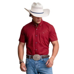 Camisa Masculina Texas Farm Manga Curta Xadrez Vermelho Escuro E Preto Com Logo Bordado Creme No Bolso Ref:CAC820 Camisa Masculina Texas Farm Manga Curta Xadrez Vermelho Escuro E Preto Com Logo Bordado Creme No Bolso Ref:CAC820