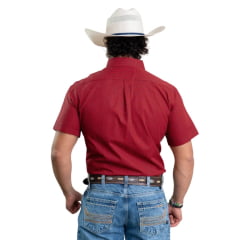 Camisa Masculina Texas Farm Manga Curta Xadrez Vermelho Escuro E Preto Com Logo Bordado Creme No Bolso Ref:CAC820