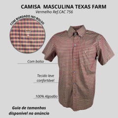 Camisa Masculina Texas Farm Manga Curta Xadrez Vermelho/Laranja Ref:CAC756