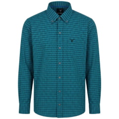 Camisa Masculina Texas Farm Manga Longa Xadrez Azul Água Logo Preto Ref:CAL648