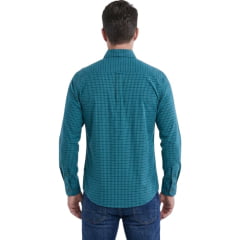 Camisa Masculina Texas Farm Manga Longa Xadrez Azul Água Logo Preto Ref:CAL648
