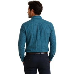 Camisa Masculina Texas Farm Manga Longa Xadrez Azul Água E Vermelho Logo Cinza Ref:CAL658
