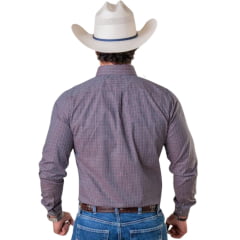 Camisa Masculina Texas Farm Manga Longa Xadrez Azul Branco E Vermelho Escuro Logo Branco REF:CAL666