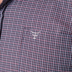 Camisa Masculina Texas Farm Manga Longa Xadrez Azul Branco E Vermelho Escuro Logo Branco REF:CAL666