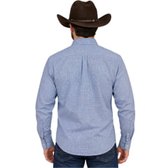 Camisa Masculina Texas Farm Manga Longa Xadrez Azul Claro Logo Marrom REF:CAL659