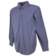 Camisa Masculina Texas Farm Manga Longa Xadrez Azul Logo Branca Ref: CAL467