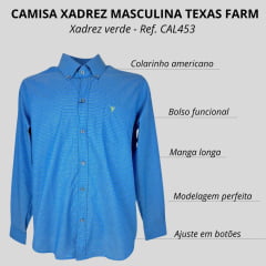 Camisa Masculina Texas Farm Manga Longa Xadrez Azul Royal Verde E Logo Bordado Verde