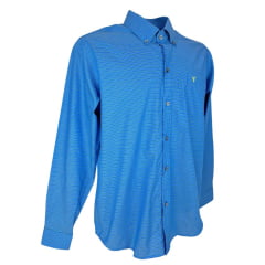 Camisa Masculina Texas Farm Manga Longa Xadrez Azul Royal Verde E Logo Bordado Verde