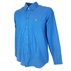 Camisa Masculina Texas Farm Manga Longa Xadrez Azul Royal Verde E Logo Bordado Verde