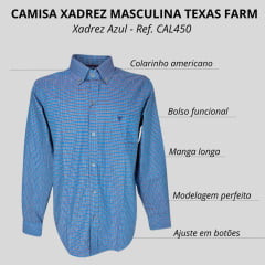 Camisa Masculina Texas Farm Manga Longa Xadrez Azul Vermelho E Com Logo Bordado Azul Escuro Ref:CAL450