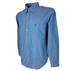 Camisa Masculina Texas Farm Manga Longa Xadrez Azul Vermelho E Com Logo Bordado Azul Escuro Ref:CAL450