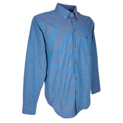 Camisa Masculina Texas Farm Manga Longa Xadrez Azul Vermelho E Com Logo Bordado Azul Escuro Ref:CAL450