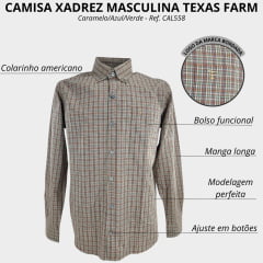 Camisa Masculina Texas Farm Manga Longa Xadrez Caramelo/Verde/Azul Ref: CAL558