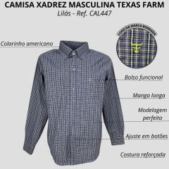 Camisa Masculina Texas Farm Manga Longa Xadrez Lilás Logo Verde Ref: CAL447