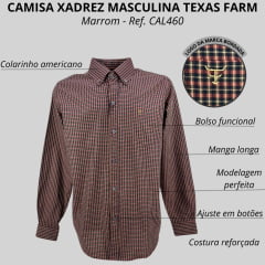 Camisa Masculina Texas Farm Manga Longa Xadrez Marrom Ref: CAL460