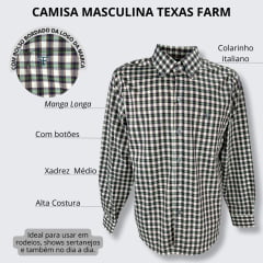 Camisa Masculina Texas Farm Manga Longa Xadrez Marrom/Verde Escuro Com Logo Verde Escuro Ref.CAL461