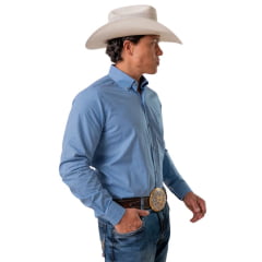 Camisa Masculina Texas Farm Manga Longa Xadrez Pequeno Azul E Branco Ref: CAL626