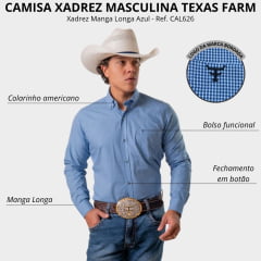 Camisa Masculina Texas Farm Manga Longa Xadrez Pequeno Azul E Branco Ref: CAL626