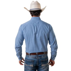 Camisa Masculina Texas Farm Manga Longa Xadrez Pequeno Azul E Branco Ref: CAL626
