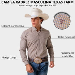 Camisa Masculina Texas Farm Manga Longa Xadrez Pequeno Bege  Ref: CAL627