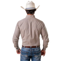 Camisa Masculina Texas Farm Manga Longa Xadrez Pequeno Bege  Ref: CAL627