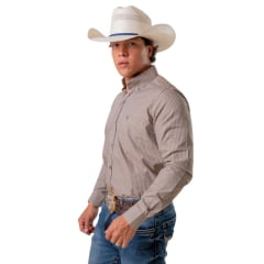 Camisa Masculina Texas Farm Manga Longa Xadrez Pequeno Bege  Ref: CAL627