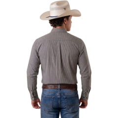 Camisa Masculina Texas Farm Manga Longa Xadrez Pequeno Preto E Branco Logo Bege Ref:CAL667