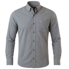 Camisa Masculina Texas Farm Manga Longa Xadrez Pequeno Preto E Branco Logo Bege Ref:CAL667