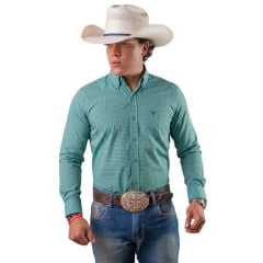 Camisa Masculina Texas Farm Manga Longa Xadrez Pequeno Verde Claro  Ref: CAL628