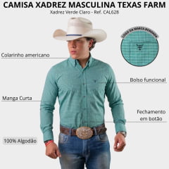 Camisa Masculina Texas Farm Manga Longa Xadrez Pequeno Verde Claro  Ref: CAL628