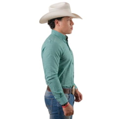 Camisa Masculina Texas Farm Manga Longa Xadrez Pequeno Verde Claro  Ref: CAL628