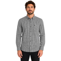 Camisa Masculina Texas Farm Manga Longa Xadrez Preto E Branco Logo Preto Ref:CAL657