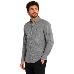Camisa Masculina Texas Farm Manga Longa Xadrez Preto E Branco Logo Preto Ref:CAL657